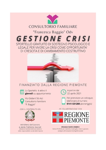 Consultorio Familiare "Francesca Baggio"  - "Gestione Crisi " Sportello gratuito di sostegno psicologico e legale 